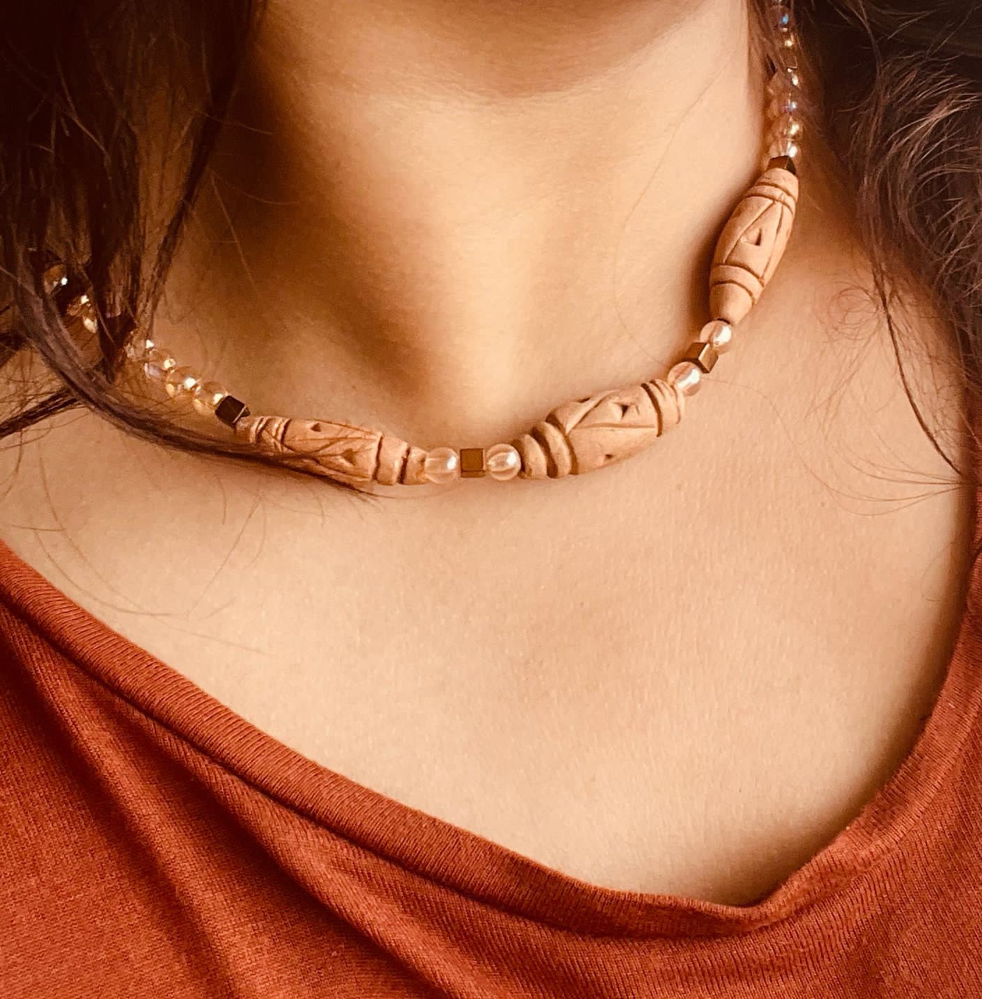 Teracotta and RoseGold Necklace